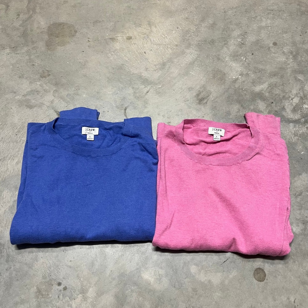 J.Crew Teddie Sweater Bundle Lot 2 Pink Blue Cotton Crew Neck Pullover L1561 L